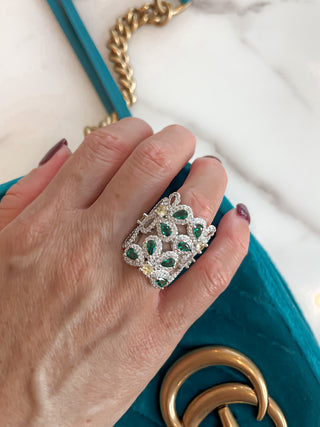 Gianna Emerald Rhinestones Adjustable Ring