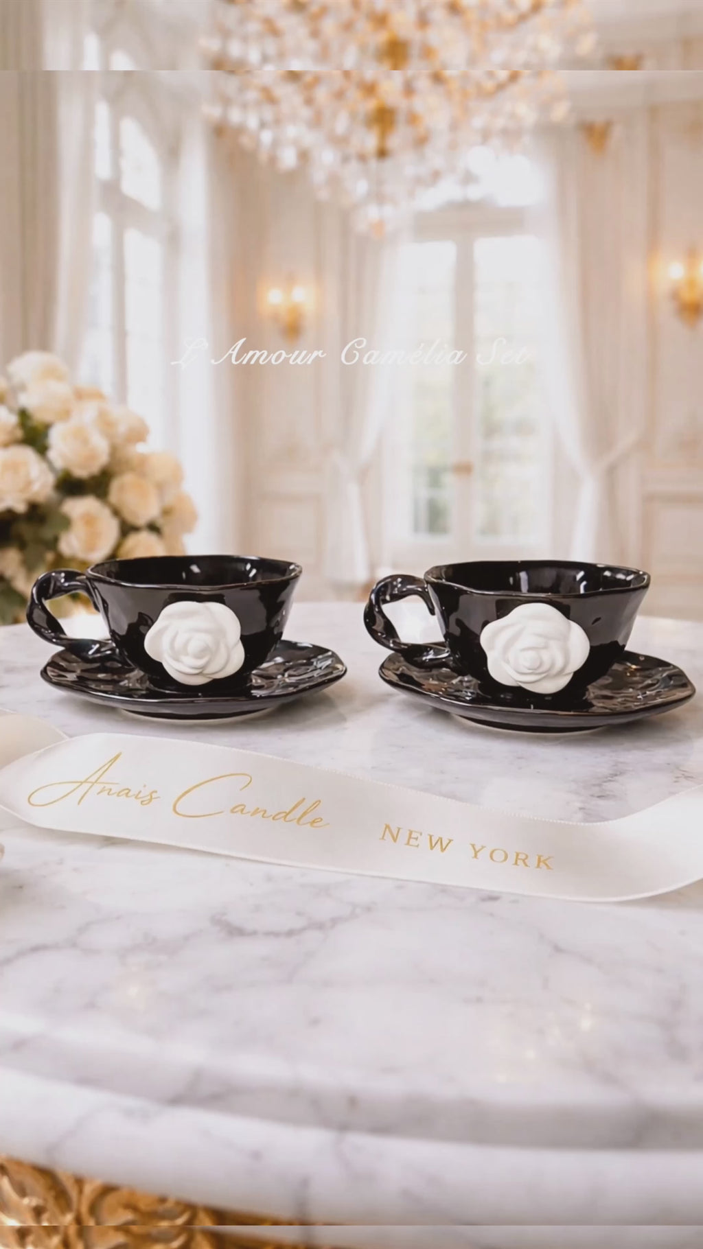 L'Amour Camélia Ceramic Tea / Coffee Cup Set of 2, designed by Anaïs Decor.