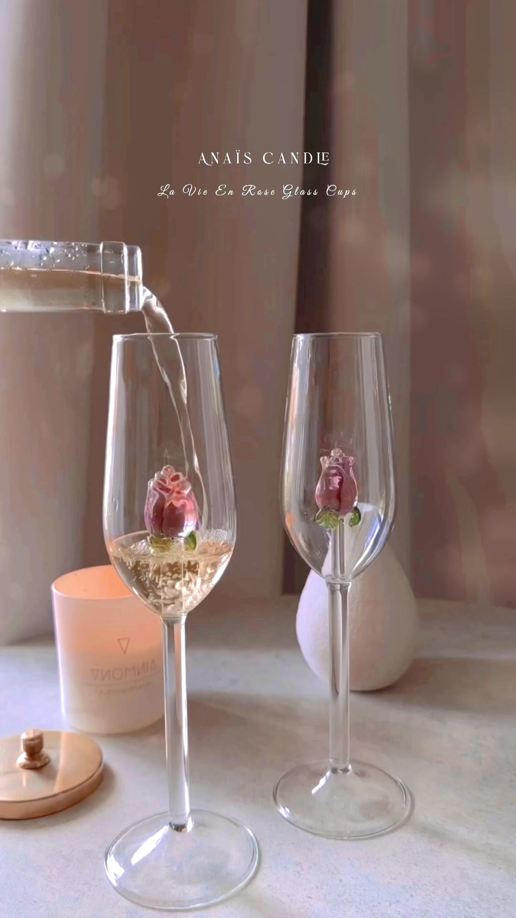 La Vie En Rose Champagne Glass Set of 2 - Handcrafted promotional video with bubbly champagne..