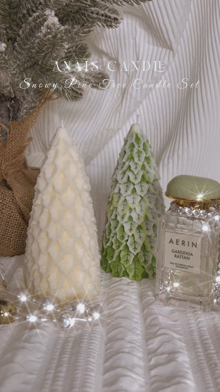 Snowy Pine Tree Candle Set