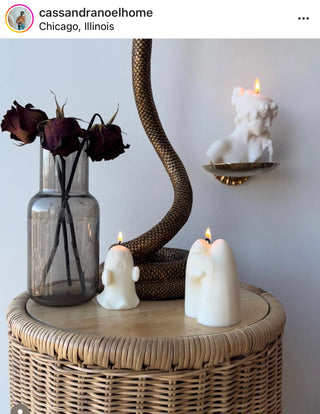 A Mini Ghost Candle next to the Cuddle Ghosts Candle.