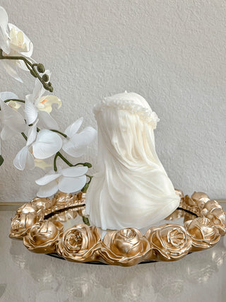 Golden Roses Mirror Tray with an Amour, Anaïs candle on top.