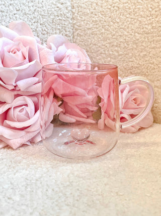 Heart You Glass Cup next to beautiful pink roses.