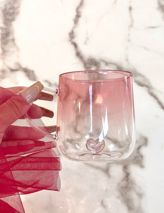 Heart You Glass Cup on a marble countertop.