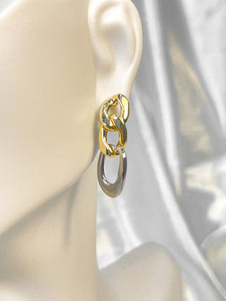 Gold & Sliver Chain Earrings 18K Gold Plated.