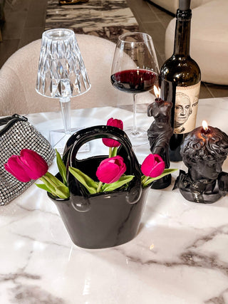 Bianca Ceramic Handbag Vase in Black - Handcrafted.