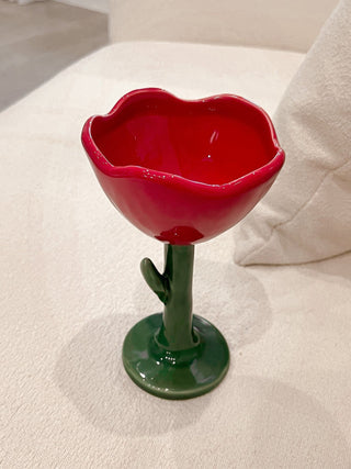 Ceramic Tulip Flower Cup in Red.