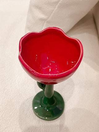 Ceramic Tulip Flower Cup in Red.