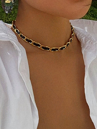 Miss CoCo Gold Plated Chain with Leather Necklace.