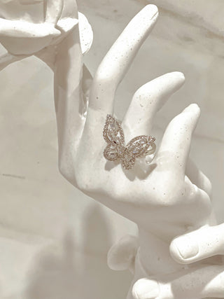 Anaïs Crystal Butterfly 18K Sliver Plated Adjustable Ring.