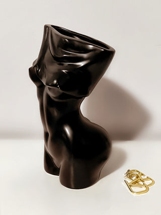 Feminine Ceramic Vase in Black.