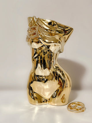 Feminine Ceramic Vase in Gold.