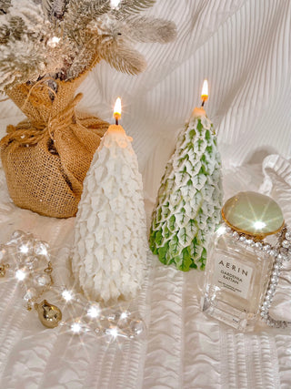 Snowy Pine Tree Candle Set.