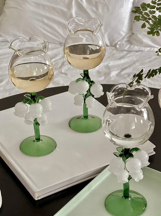 ‘Lily of the Valley’ Sculpted Wine Glass - Handmade.