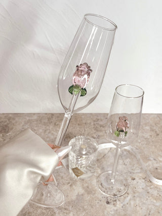 La Vie En Rose Champagne Glass Set of 2 - Handcrafted close up shot..