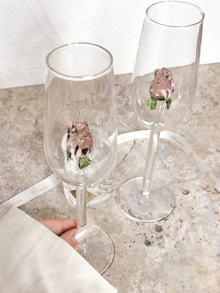 La Vie En Rose Champagne Glass Set of 2 - Handcrafted 8.