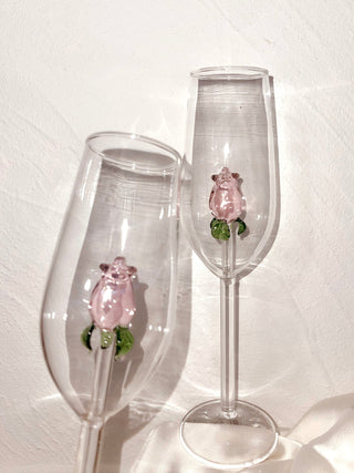 La Vie En Rose Champagne Glass Set of 2 - Handcrafted close up photo.