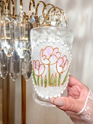Summer Floral Glass Cup - Hand Painted.