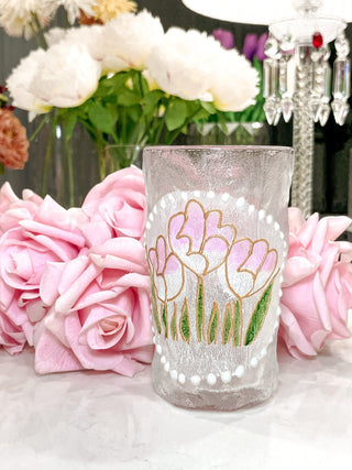Summer Floral Glass Cup - Hand Painted.