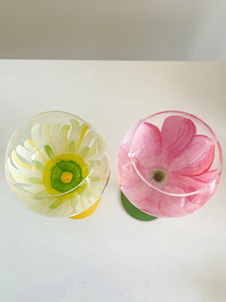 Summer Flower Glass Cup in Yellow.