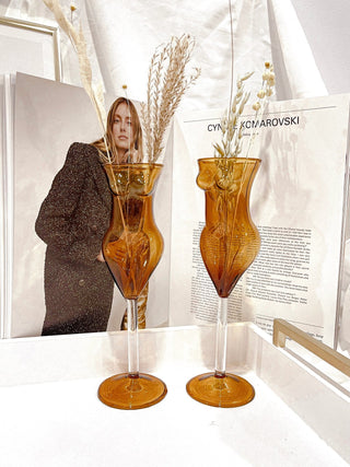 The Lady Glass Cup Set in Brown- Handblown.